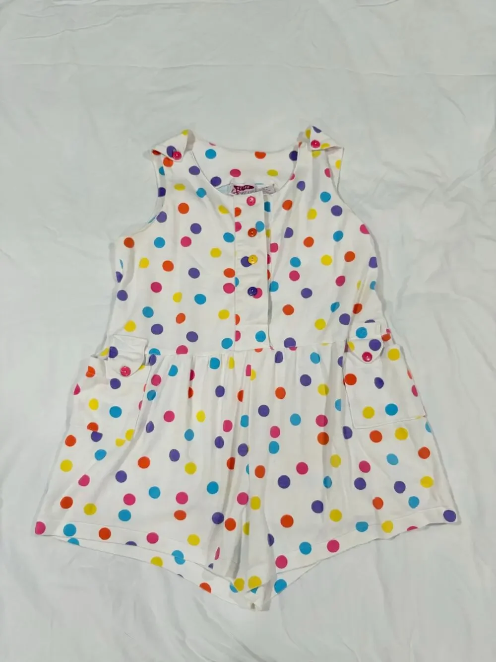 Vintage 90s Polka Dot Romper Girls Size Large 14-16